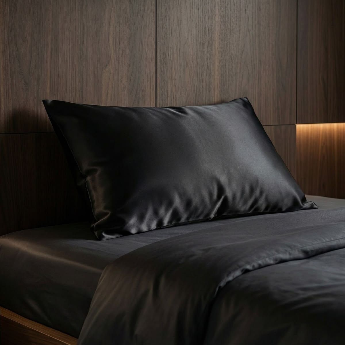 Копринено-бамбукова калъфка за възглавница – Черна